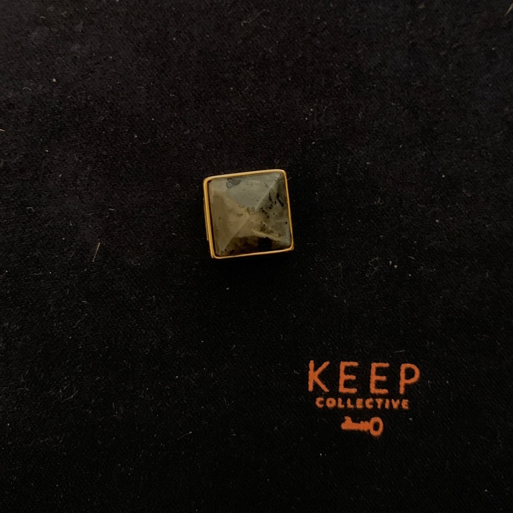 KEEP Collective pyramid wishing stone charm in larvikite, representing “balance”